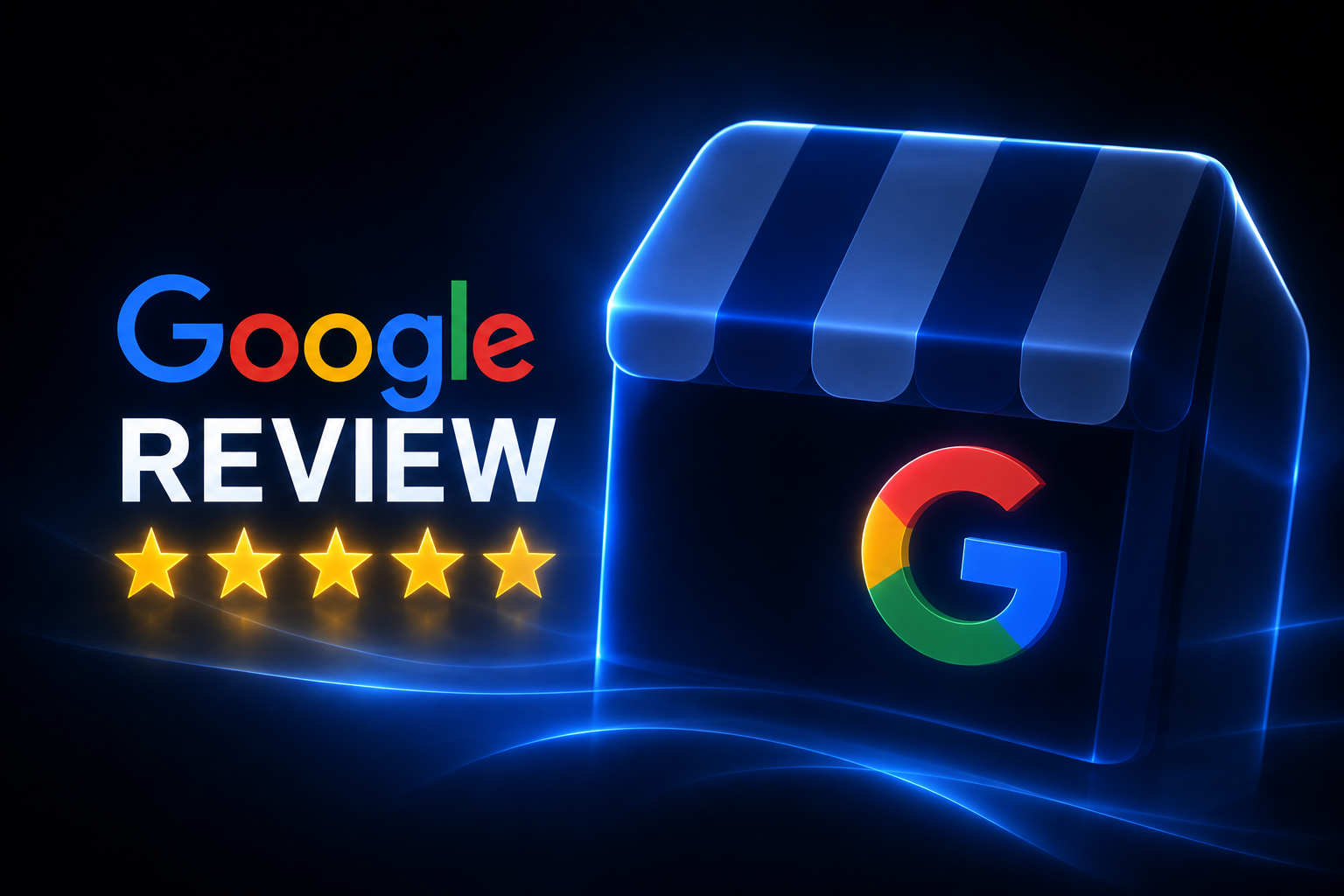 NFC review card next to a smartphone showing a five-star Google review screen
